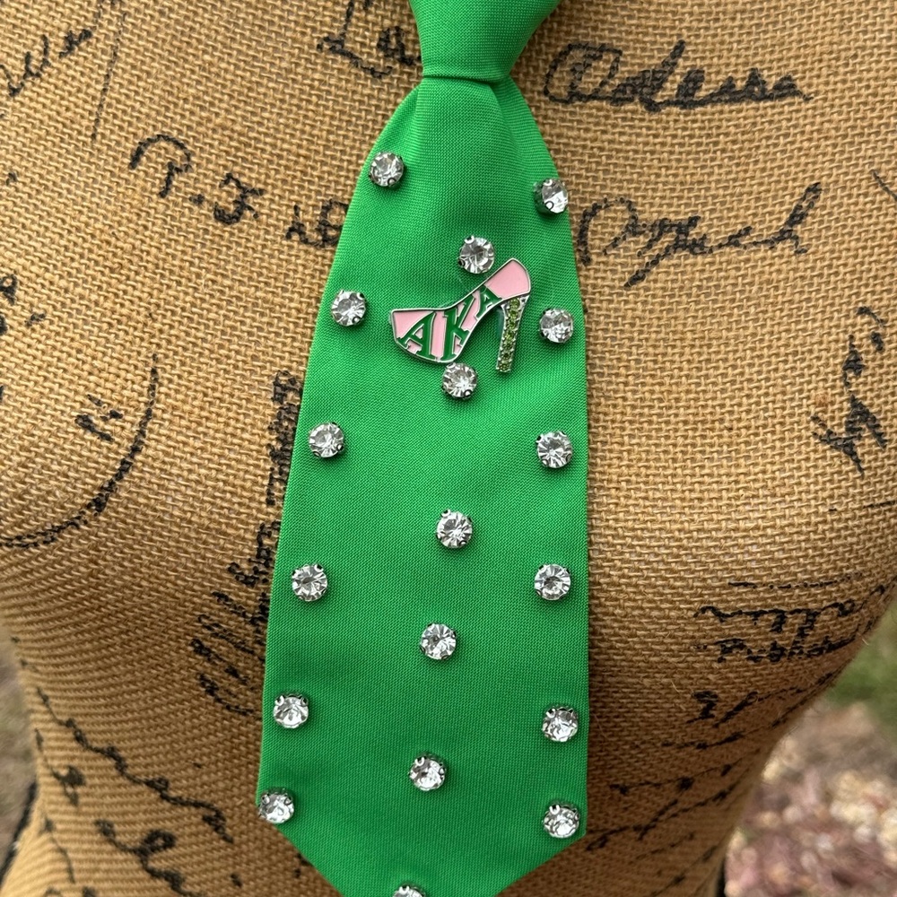 Green Tie with Rhinestone Accents